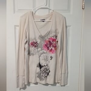 American Eagle Outfitters Beige Floral Long Sleeve Tee